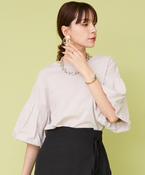 JETSET SOLO PLUS （ジェットセットソロプラス）の「【JETSET SOLO PLUS】接触冷感バルーンスリーブカットソー（Tシャツ/カットソー・レディース・オフホワイト/ブラック/グレイッシュベージュ・FREE）」の13枚目の写真