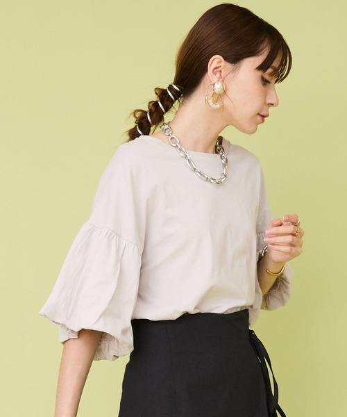 JETSET SOLO PLUS （ジェットセットソロプラス）の「【JETSET SOLO PLUS】接触冷感バルーンスリーブカットソー（Tシャツ/カットソー・レディース・オフホワイト/ブラック/グレイッシュベージュ・FREE）」の14枚目の写真