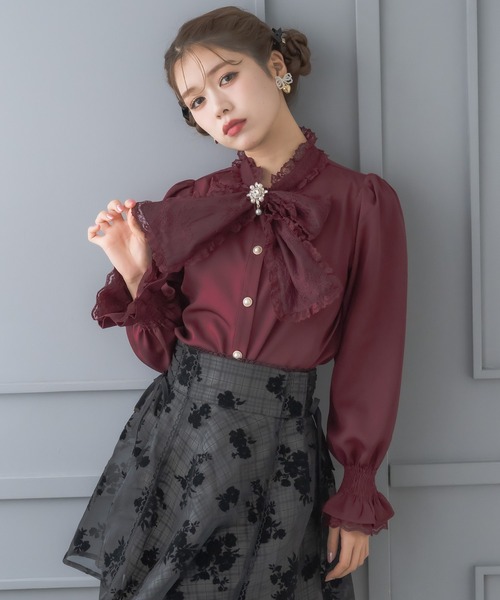 ROJITA（ロジータ）の「レースボウタイブラウス（シャツ/ブラウス・レディース・ブラック/ホワイト/ボルドー・FREE）」の5枚目の写真