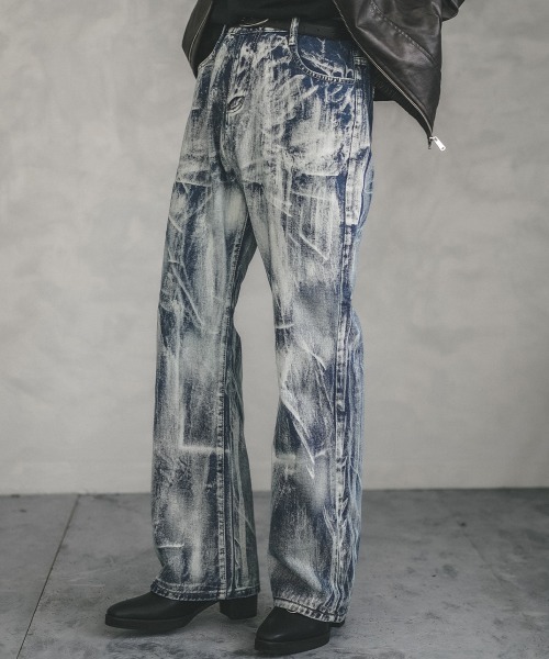 【セール】ケミカルハードブリーチウォッシュワイドフレアデニムパンツ（デニムパンツ）｜Shoowtime（ショウタイム） 4,808円