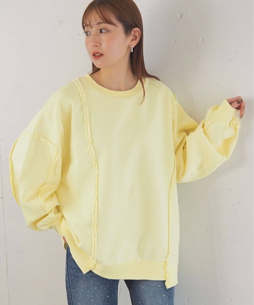 tiptop（ティップトップ）の「リメイク風裏毛BIGプルオーバー（スウェット・レディース・ボルドー/チャコールグレー/グレー/ピンク/イエロー・FREE）」の3枚目の写真