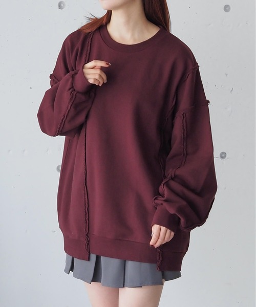 tiptop（ティップトップ）の「リメイク風裏毛BIGプルオーバー（スウェット・レディース・ボルドー/チャコールグレー/グレー/ピンク/イエロー・FREE）」の5枚目の写真