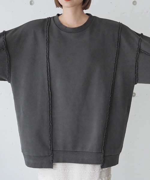 tiptop（ティップトップ）の「リメイク風裏毛BIGプルオーバー（スウェット・レディース・ボルドー/チャコールグレー/グレー/ピンク/イエロー・FREE）」の20枚目の写真