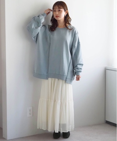 tiptop（ティップトップ）の「リメイク風裏毛BIGプルオーバー（スウェット・レディース・ボルドー/チャコールグレー/グレー/ピンク/イエロー・FREE）」の14枚目の写真