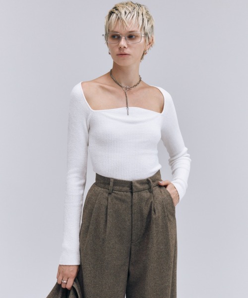 JOSE MOON（ジョゼムーン）の「MOLESKIN KNIT PULLOVER/モールスキンニットプルオーバー（ニット/セーター・レディース・ホワイト/ブラック・FREE）」の2枚目の写真