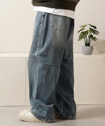 シルバーペイント バレルレッグ デニム バギーパンツ / Silver Paint Barrel Leg Denim Baggy Pants