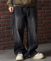 シルバーペイント バレルレッグ デニム バギーパンツ / Silver Paint Barrel Leg Denim Baggy Pants