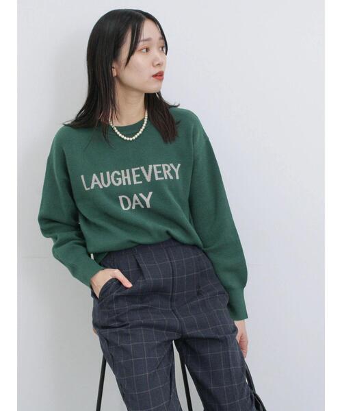 Samansa Mos2 blue（サマンサモスモスブルー）の「【Hug Knit】ロゴプルオーバー（ニット/セーター・レディース・ブラック/ブルー/トップグレー/グリーン/キナリ・F）」の4枚目の写真