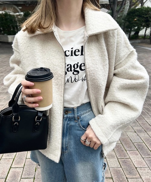 KOBE LETTUCE（コウベレタス）の「Wポケットシープボアジップブルゾン（ブルゾン・レディース・アイボリー/ライトベージュ/ブラック・M）」の4枚目の写真