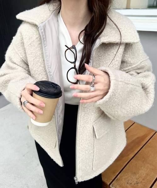 KOBE LETTUCE（コウベレタス）の「Wポケットシープボアジップブルゾン（ブルゾン・レディース・アイボリー/ライトベージュ/ブラック・M）」の16枚目の写真