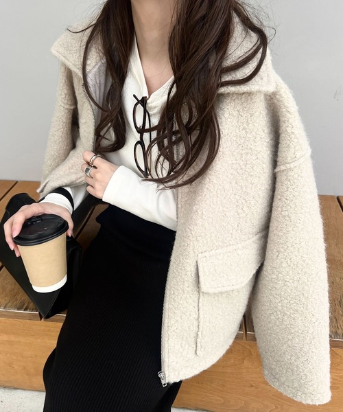 KOBE LETTUCE（コウベレタス）の「Wポケットシープボアジップブルゾン（ブルゾン・レディース・アイボリー/ライトベージュ/ブラック・M）」の17枚目の写真