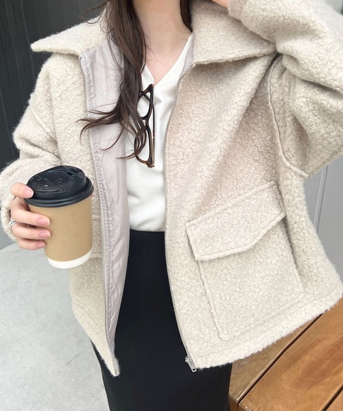 KOBE LETTUCE（コウベレタス）の「Wポケットシープボアジップブルゾン（ブルゾン・レディース・アイボリー/ライトベージュ/ブラック・M）」の18枚目の写真