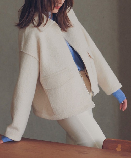 KOBE LETTUCE（コウベレタス）の「Wポケットシープボアジップブルゾン（ブルゾン・レディース・アイボリー/ライトベージュ/ブラック・M）」の6枚目の写真