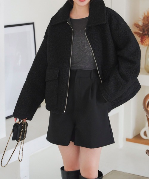 KOBE LETTUCE（コウベレタス）の「Wポケットシープボアジップブルゾン（ブルゾン・レディース・アイボリー/ライトベージュ/ブラック・M）」の10枚目の写真