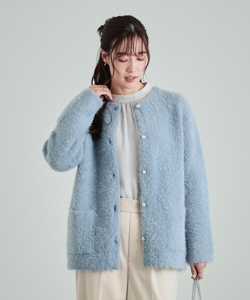 DRESKIP（ドレスキップ）の「◆ふわふわフェザーヤーン パール調ボタンカーディガン（カーディガン/ボレロ・レディース・ライトグレー/ダークブラウン/ライトブルー/アイボリー・00）」の15枚目の写真
