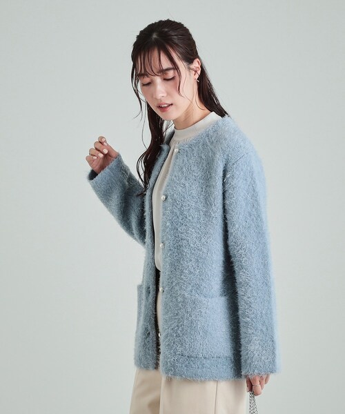 DRESKIP（ドレスキップ）の「◆ふわふわフェザーヤーン パール調ボタンカーディガン（カーディガン/ボレロ・レディース・ライトグレー/ダークブラウン/ライトブルー/アイボリー・00）」の16枚目の写真