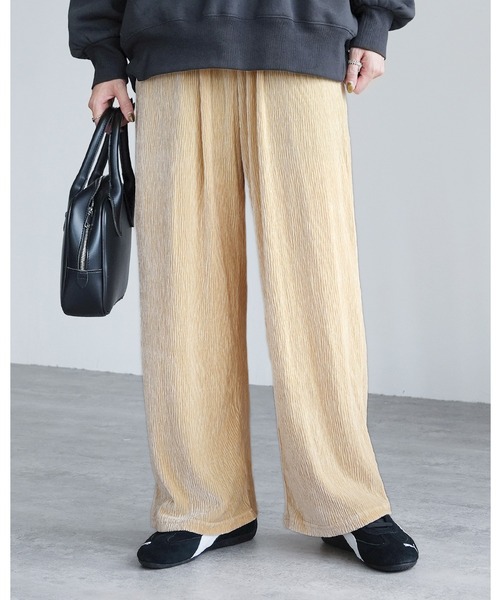 reca（レカ）の「楊柳ベロアワイドパンツ（その他パンツ・レディース・ブラウン/アイボリー/ブラック・M/L）」の2枚目の写真