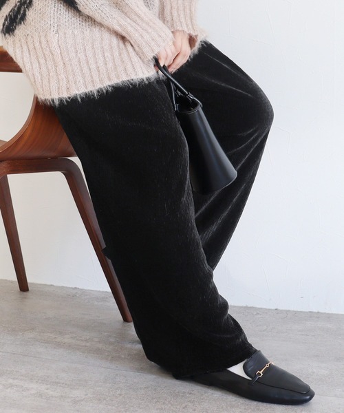 reca（レカ）の「楊柳ベロアワイドパンツ（その他パンツ・レディース・ブラウン/アイボリー/ブラック・M/L）」の5枚目の写真