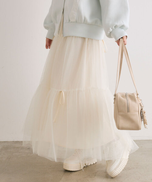 OLIVE des OLIVE（オリーブデオリーブ）の「【S/Mサイズ展開】メニ―リボンチュールスカート（スカート・レディース・オフホワイト/ライトグレー・SMALL/MEDIUM）」の22枚目の写真