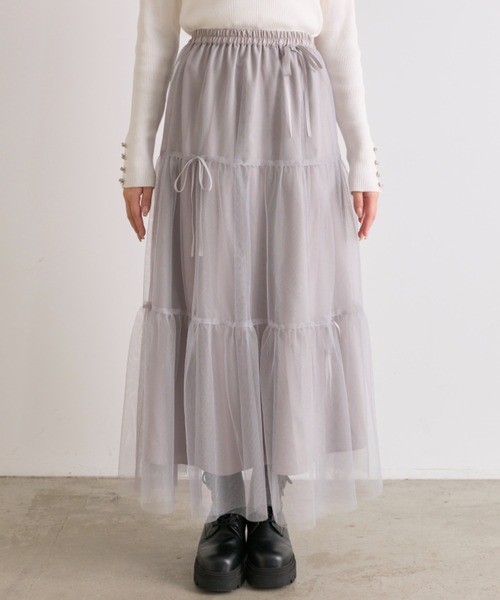 OLIVE des OLIVE（オリーブデオリーブ）の「【S/Mサイズ展開】メニ―リボンチュールスカート（スカート・レディース・オフホワイト/ライトグレー・SMALL/MEDIUM）」の3枚目の写真