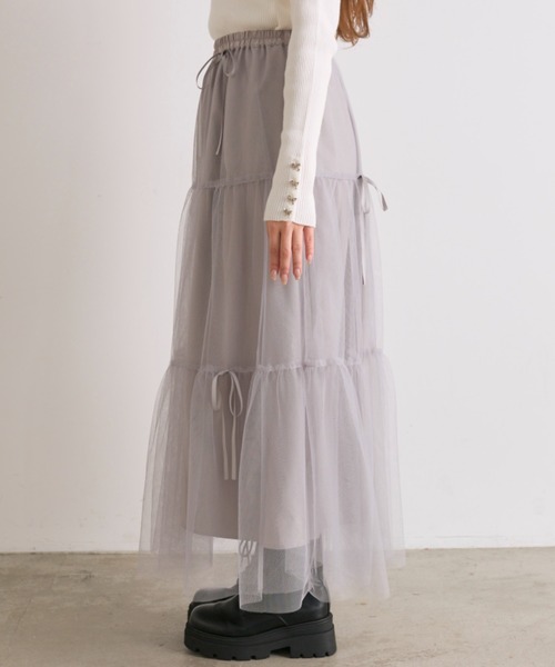 OLIVE des OLIVE（オリーブデオリーブ）の「【S/Mサイズ展開】メニ―リボンチュールスカート（スカート・レディース・オフホワイト/ライトグレー・SMALL/MEDIUM）」の4枚目の写真