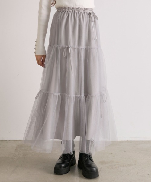 OLIVE des OLIVE（オリーブデオリーブ）の「【S/Mサイズ展開】メニ―リボンチュールスカート（スカート・レディース・オフホワイト/ライトグレー・SMALL/MEDIUM）」の17枚目の写真
