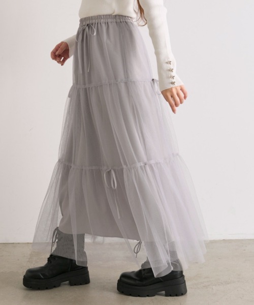 OLIVE des OLIVE（オリーブデオリーブ）の「【S/Mサイズ展開】メニ―リボンチュールスカート（スカート・レディース・オフホワイト/ライトグレー・SMALL/MEDIUM）」の15枚目の写真