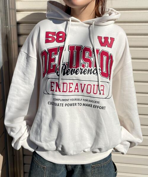 WEGO（ウィゴー）の「WEGO/ロゴビッグプルパーカー（スウェット・レディース・アイボリー/ライトグレー・FREE）」の2枚目の写真