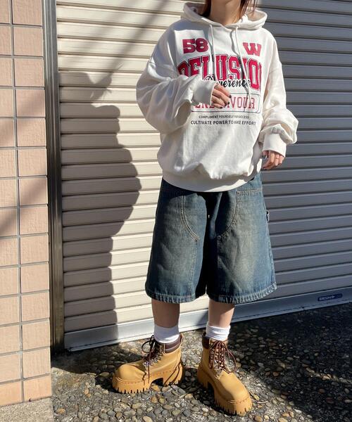 WEGO（ウィゴー）の「WEGO/ロゴビッグプルパーカー（スウェット・レディース・アイボリー/ライトグレー・FREE）」の5枚目の写真