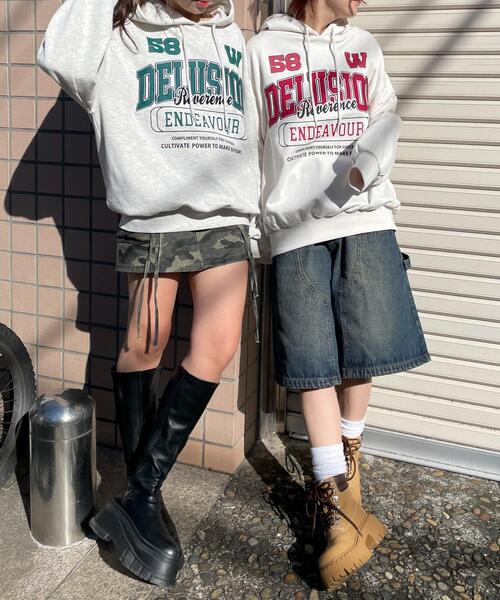 WEGO（ウィゴー）の「WEGO/ロゴビッグプルパーカー（スウェット・レディース・アイボリー/ライトグレー・FREE）」の4枚目の写真