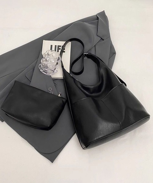 blackdia ocean（ブラックダイヤオーシャン）の「blackdia ocean ダブル ポケット レザートートバック（トートバッグ・レディース・ブラック/ブラウン・FREE）」の4枚目の写真