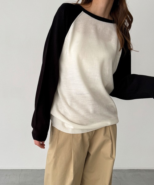 CANAL JEAN（キャナルジーン）の「El mar　ラグラン配色ニット（ニット/セーター・レディース・ブルー/ブラック・ONE SIZE）」の3枚目の写真