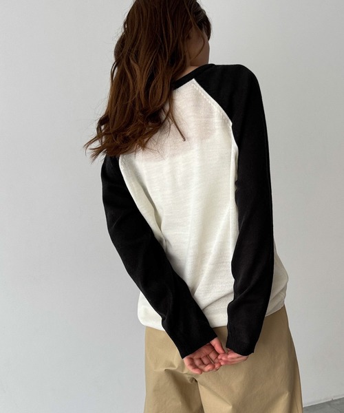 CANAL JEAN（キャナルジーン）の「El mar　ラグラン配色ニット（ニット/セーター・レディース・ブルー/ブラック・ONE SIZE）」の4枚目の写真