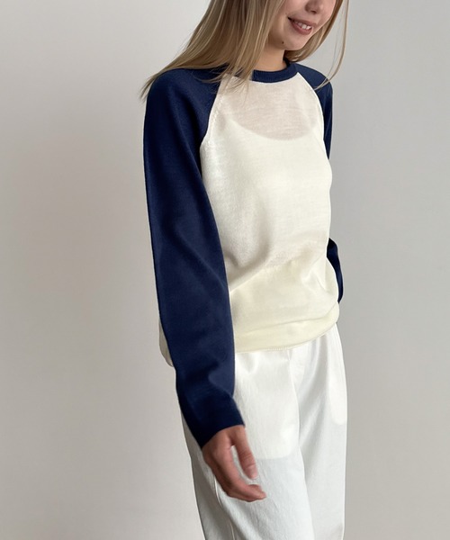 CANAL JEAN（キャナルジーン）の「El mar　ラグラン配色ニット（ニット/セーター・レディース・ブルー/ブラック・ONE SIZE）」の6枚目の写真