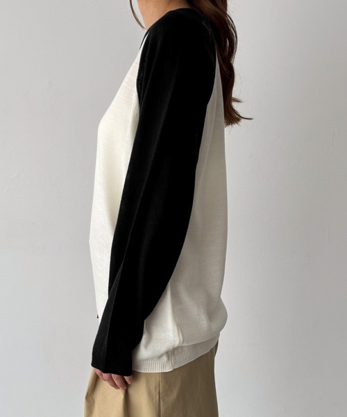 CANAL JEAN（キャナルジーン）の「El mar　ラグラン配色ニット（ニット/セーター・レディース・ブルー/ブラック・ONE SIZE）」の10枚目の写真