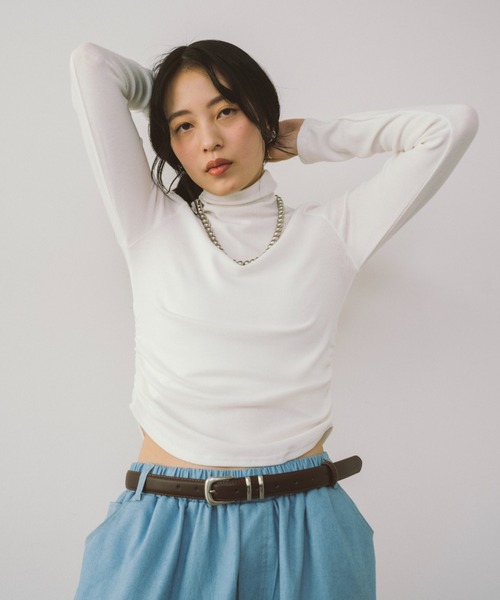 HANNE（アン）の「サイドギャザーハイネックロンTEE（Tシャツ/カットソー・レディース・ホワイト/ピンク/ブラック・FREE）」の14枚目の写真