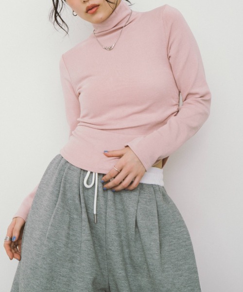 HANNE（アン）の「サイドギャザーハイネックロンTEE（Tシャツ/カットソー・レディース・ホワイト/ピンク/ブラック・FREE）」の7枚目の写真