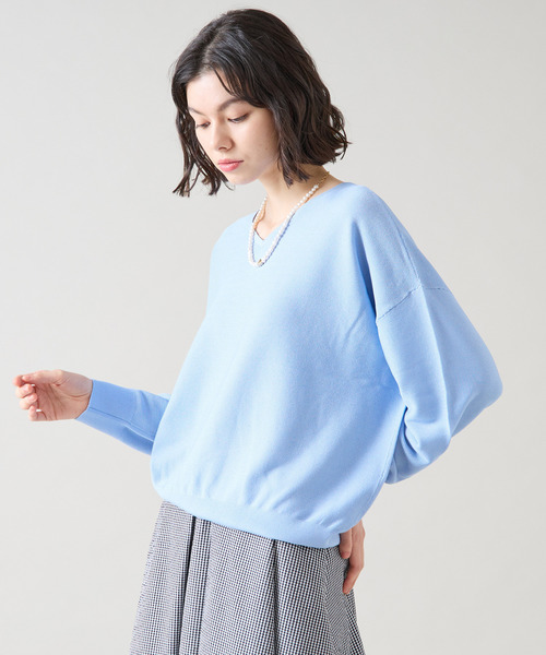 Tiara（ティアラ）の「2WAYガーターニット（ニット/セーター・レディース・サックスブルー/ピンク/アイボリー/グレー・FREE）」の4枚目の写真