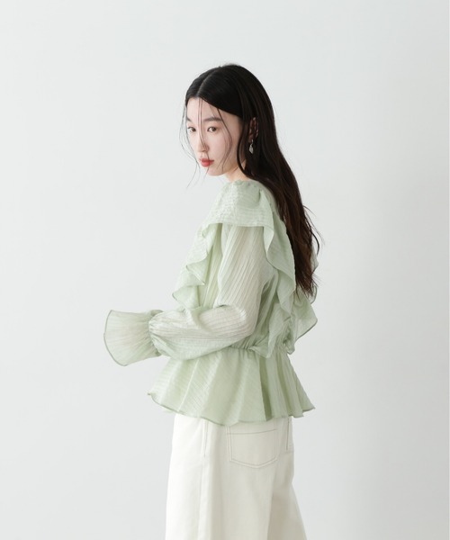 N.（N. Natural Beauty Basic）（エヌエヌナチュラルビューティーベーシック）の「シアーペプラムラッフルブラウス（シャツ/ブラウス・レディース・ホワイト/ライトグリーン/オレンジ・MEDIUM）」の12枚目の写真