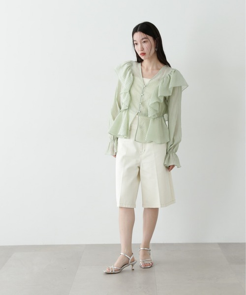 N.（N. Natural Beauty Basic）（エヌエヌナチュラルビューティーベーシック）の「シアーペプラムラッフルブラウス（シャツ/ブラウス・レディース・ホワイト/ライトグリーン/オレンジ・MEDIUM）」の18枚目の写真