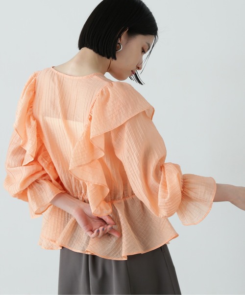 N.（N. Natural Beauty Basic）（エヌエヌナチュラルビューティーベーシック）の「シアーペプラムラッフルブラウス（シャツ/ブラウス・レディース・ホワイト/ライトグリーン/オレンジ・MEDIUM）」の21枚目の写真