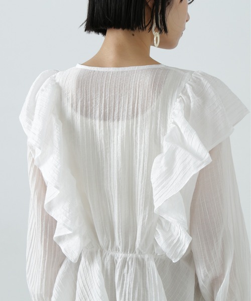 N.（N. Natural Beauty Basic）（エヌエヌナチュラルビューティーベーシック）の「シアーペプラムラッフルブラウス（シャツ/ブラウス・レディース・ホワイト/ライトグリーン/オレンジ・MEDIUM）」の9枚目の写真