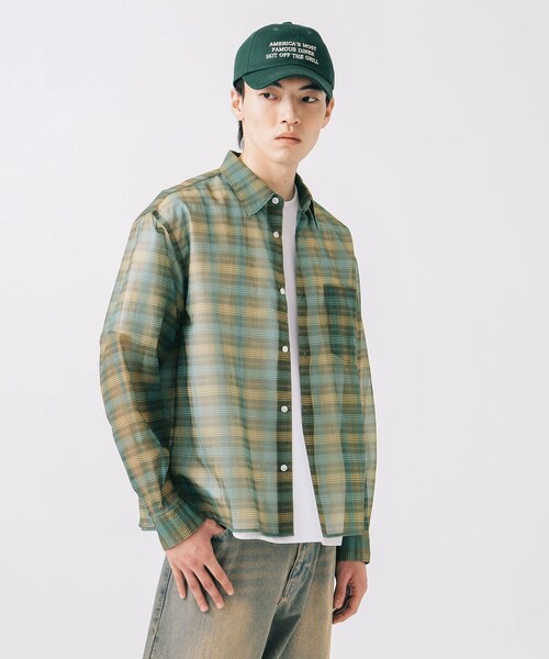 BEAMS HEART（ビームスハート）の「シアー チェック プリント シャツ（シャツ/ブラウス・メンズ・オリーブ/ネイビー・SMALL/MEDIUM/LARGE）」の2枚目の写真