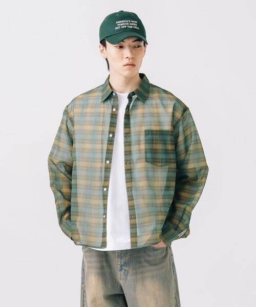 BEAMS HEART（ビームスハート）の「シアー チェック プリント シャツ（シャツ/ブラウス・メンズ・オリーブ/ネイビー・SMALL/MEDIUM/LARGE）」の8枚目の写真