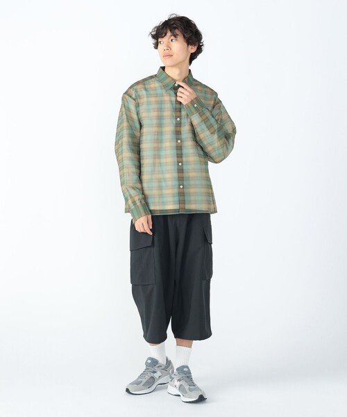 BEAMS HEART（ビームスハート）の「シアー チェック プリント シャツ（シャツ/ブラウス・メンズ・オリーブ/ネイビー・SMALL/MEDIUM/LARGE）」の9枚目の写真