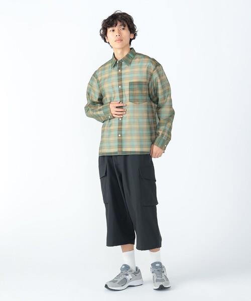 BEAMS HEART（ビームスハート）の「シアー チェック プリント シャツ（シャツ/ブラウス・メンズ・オリーブ/ネイビー・SMALL/MEDIUM/LARGE）」の10枚目の写真