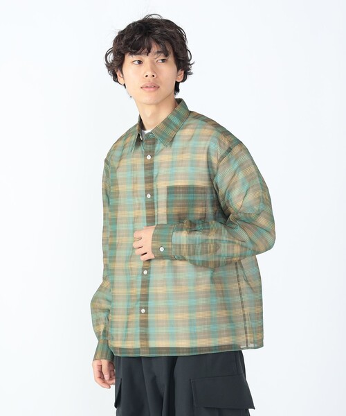 BEAMS HEART（ビームスハート）の「シアー チェック プリント シャツ（シャツ/ブラウス・メンズ・オリーブ/ネイビー・SMALL/MEDIUM/LARGE）」の12枚目の写真