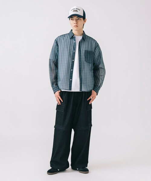 BEAMS HEART（ビームスハート）の「シアー チェック プリント シャツ（シャツ/ブラウス・メンズ・オリーブ/ネイビー・SMALL/MEDIUM/LARGE）」の14枚目の写真