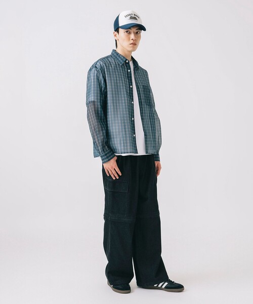 BEAMS HEART（ビームスハート）の「シアー チェック プリント シャツ（シャツ/ブラウス・メンズ・オリーブ/ネイビー・SMALL/MEDIUM/LARGE）」の15枚目の写真