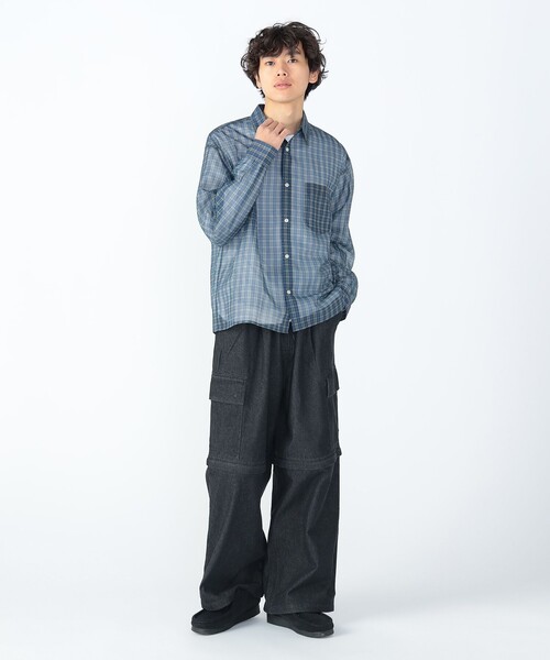 BEAMS HEART（ビームスハート）の「シアー チェック プリント シャツ（シャツ/ブラウス・メンズ・オリーブ/ネイビー・SMALL/MEDIUM/LARGE）」の17枚目の写真